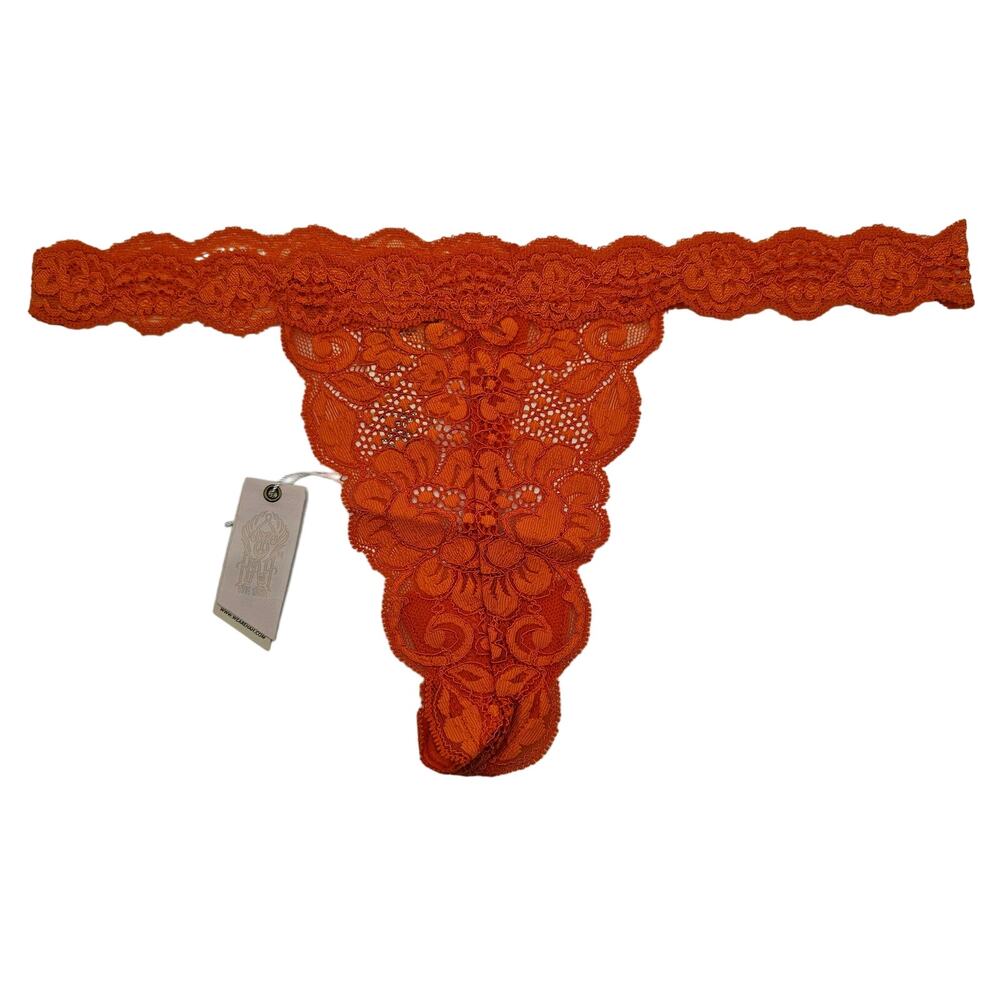 Free People Womans size L T String Me A Thong Panty in Burnt Orange Lace NEW